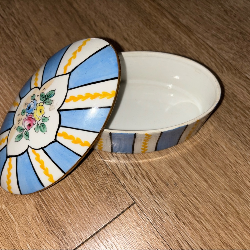M.B Limoges Porcelain Trinket Box Hand Painted Floral Oval Lidded B72